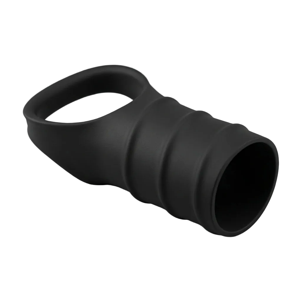 LEVELZ Silicone Cock Ring & Ribbed Sleeve - Black