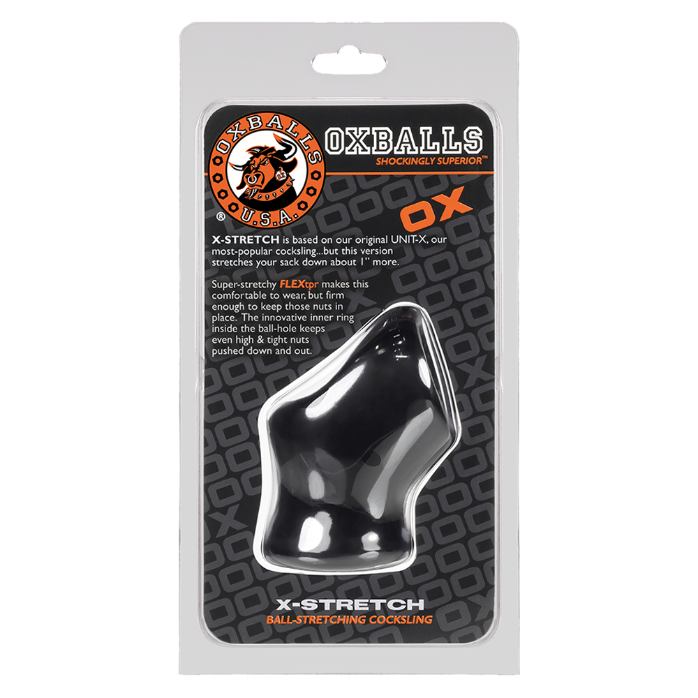 OXBALLS UNIT-X STRETCH sporty sleek cocksling w/ extended ballstretcher base BLACK