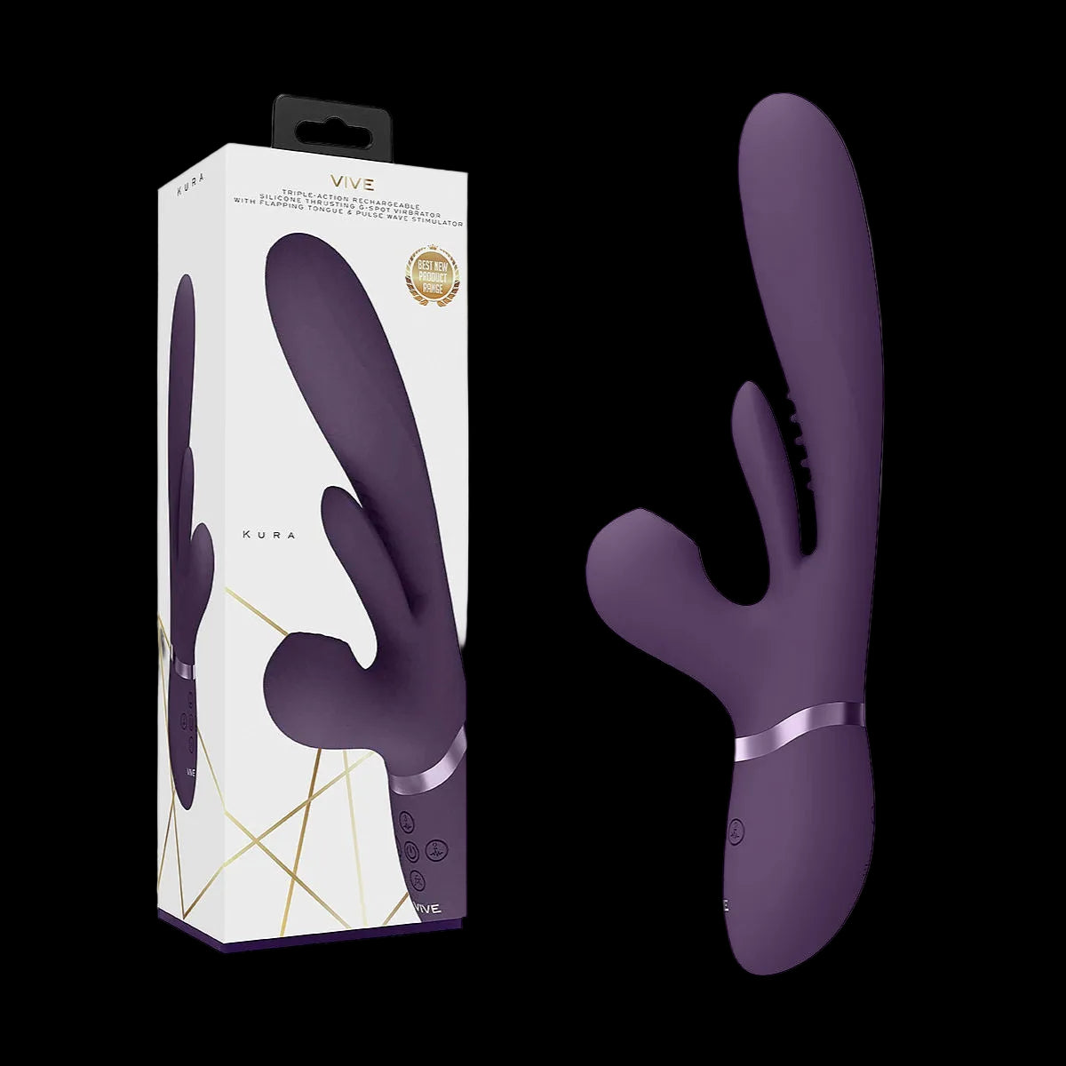 Kura - Thrusting G-Spot Rabbit Vibrator with Flapping Tongue and Pulse Wave Stimulator - Purple