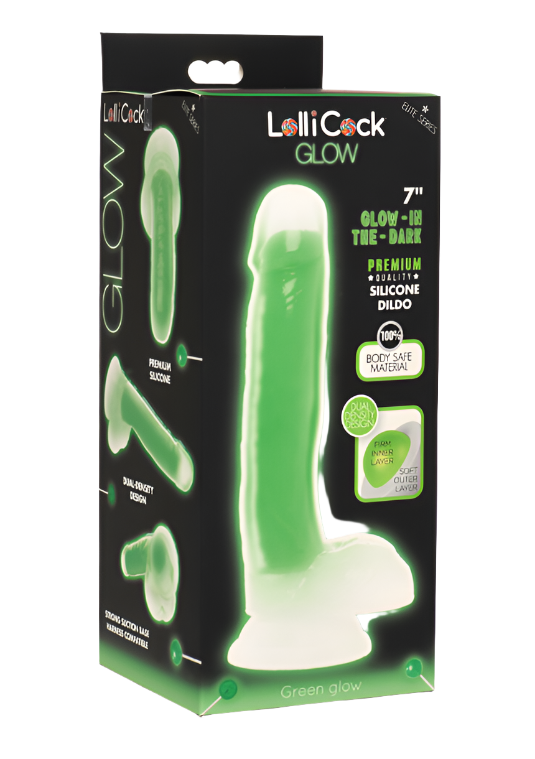 Lollicock 7" Glow-In-The-Dark Silicone Dildo With Balls