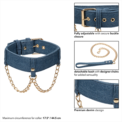 Ride 'Em Premium Denim Collection Collar With Leash