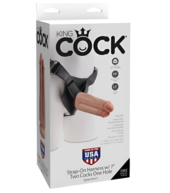 King Cock Strap-On Harness 7in Two Cocks One Hole