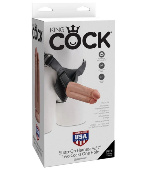 King Cock Strap-On Harness 7in Two Cocks One Hole