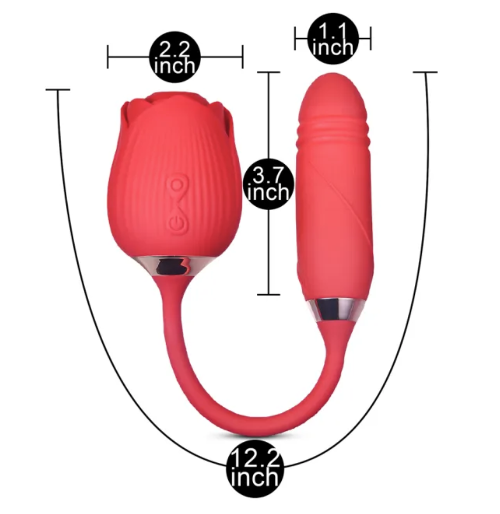 10-Speed Red Color Silicone Clitoral Sucking Rose with Thrusting Vibrator