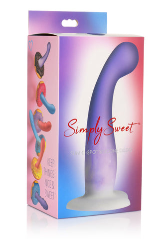 Simply Sweet 7" Slim G-Spot Silicone Dildo Purple/White