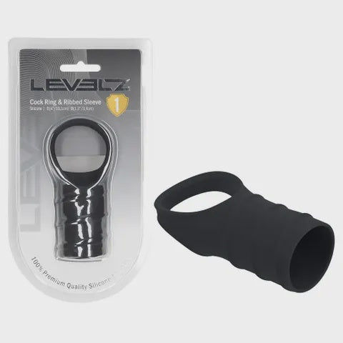 LEVELZ Silicone Cock Ring & Ribbed Sleeve - Black