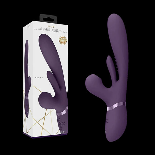 Kura - Thrusting G-Spot Rabbit Vibrator with Flapping Tongue and Pulse Wave Stimulator - Purple