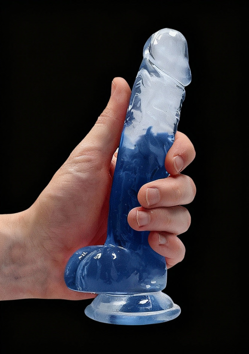 7in Realistic Dildo with Balls Blue