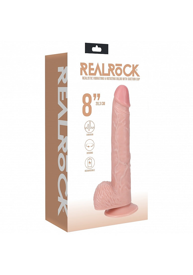 RealRock Ultra Realistic Skin - Vibrating Rechargeable - Regular Curved without Balls 8" / 20,3 cm - Flesh