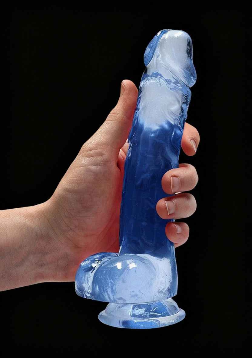 8in Realistic Dildo with Balls Blue