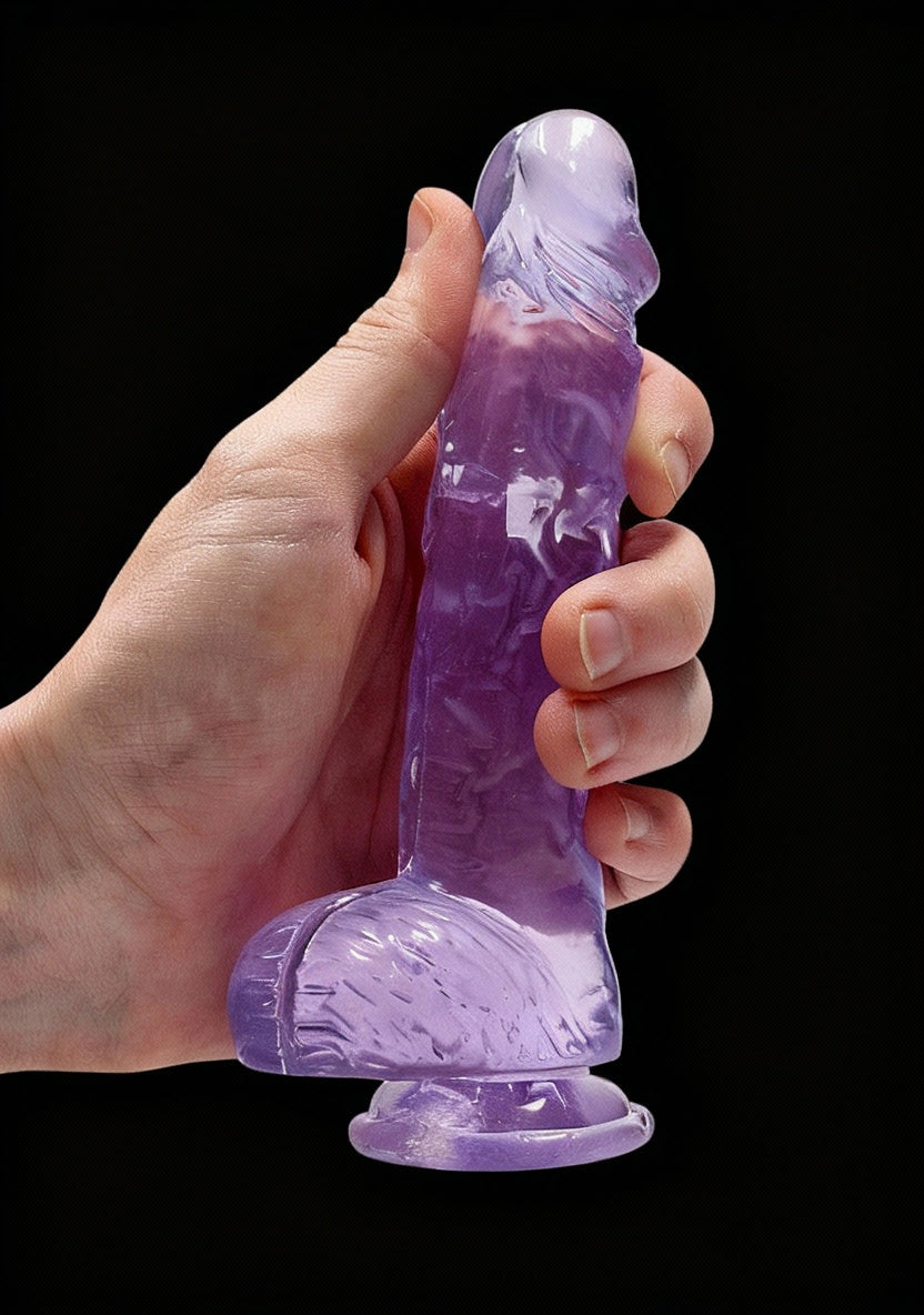 6in Realistic Dildo with Balls Purple