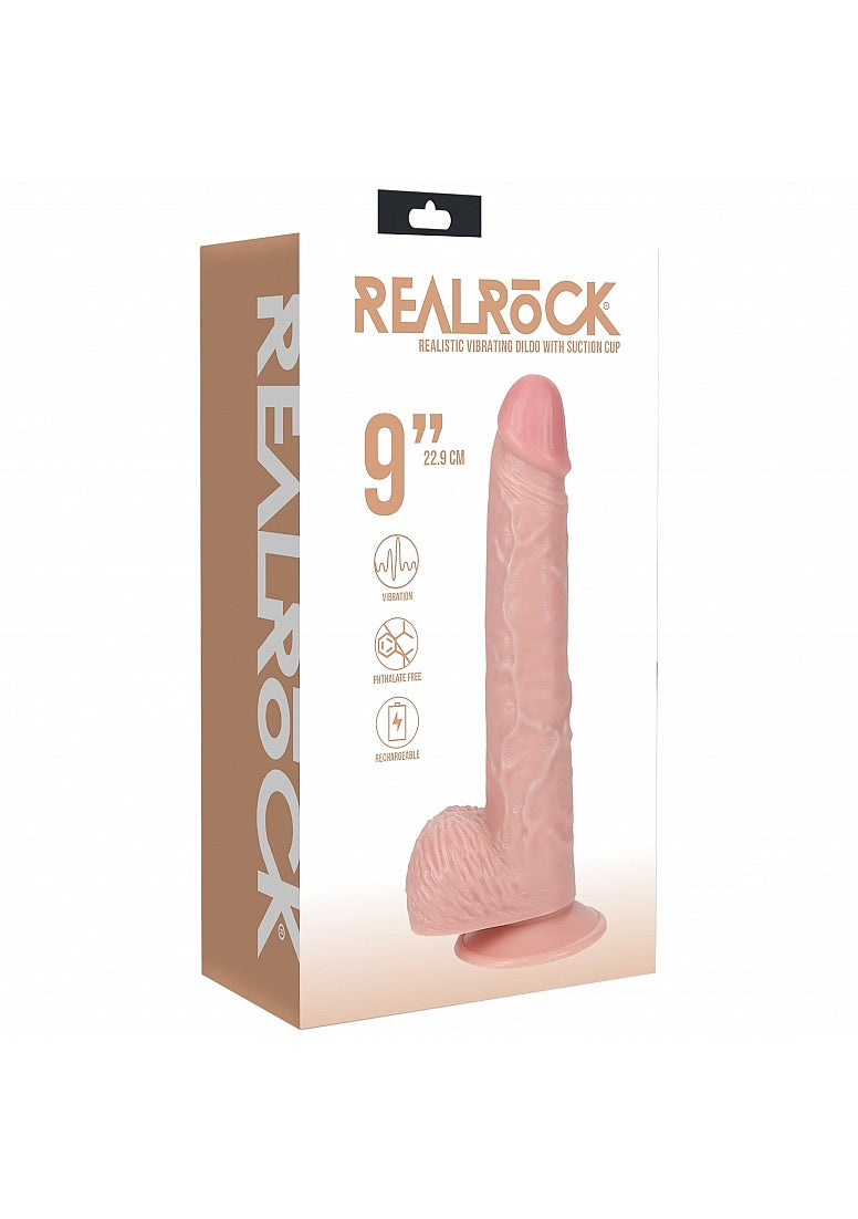 ReaRock Ultra Realistic Skin Vibrating Rechargeable Regular Straight with Balls 9in Flesh