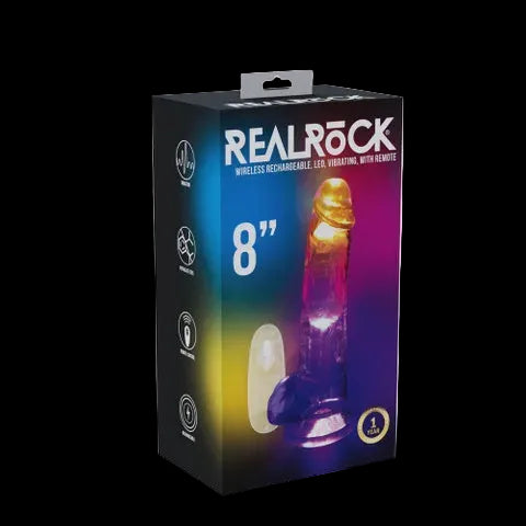 REALROCK 8'' with Balls Wireless Rechargeable LED Vibrating Dong