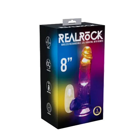 REALROCK 8'' with Balls Wireless Rechargeable LED Vibrating Dong