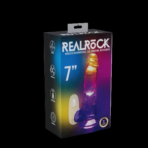 REALROCK 7'' with Balls Wireless Rechargeable LED Vibrating Dong