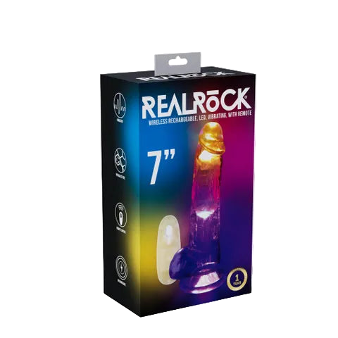 REALROCK 7'' with Balls Wireless Rechargeable LED Vibrating Dong