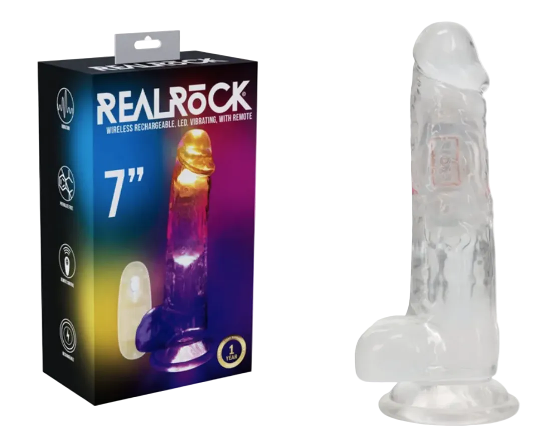 REALROCK 7'' with Balls Wireless Rechargeable LED Vibrating Dong