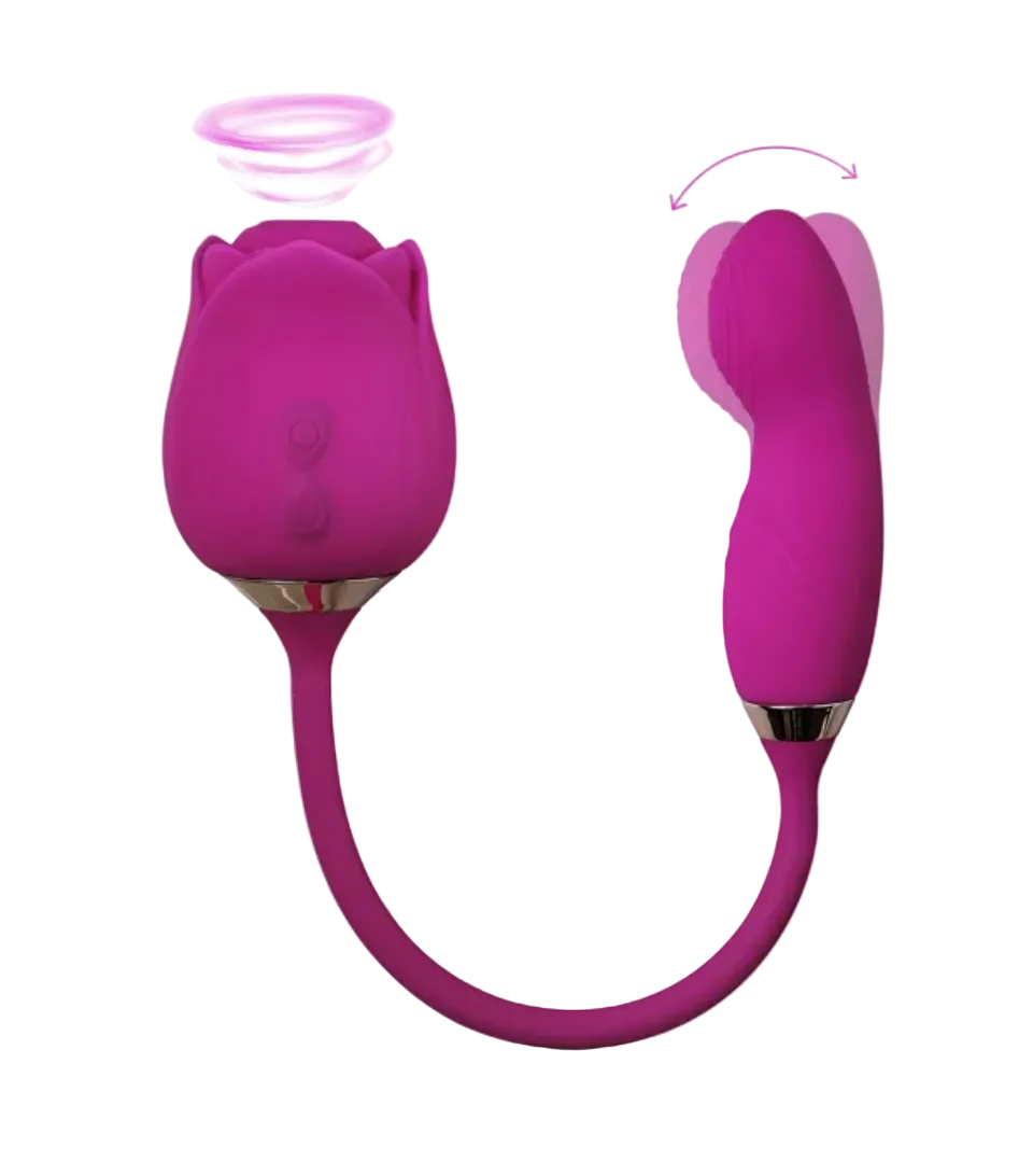 10-Speed Purple Color Silicone Clitoral Sucking Rose with Wiggling Vibrator