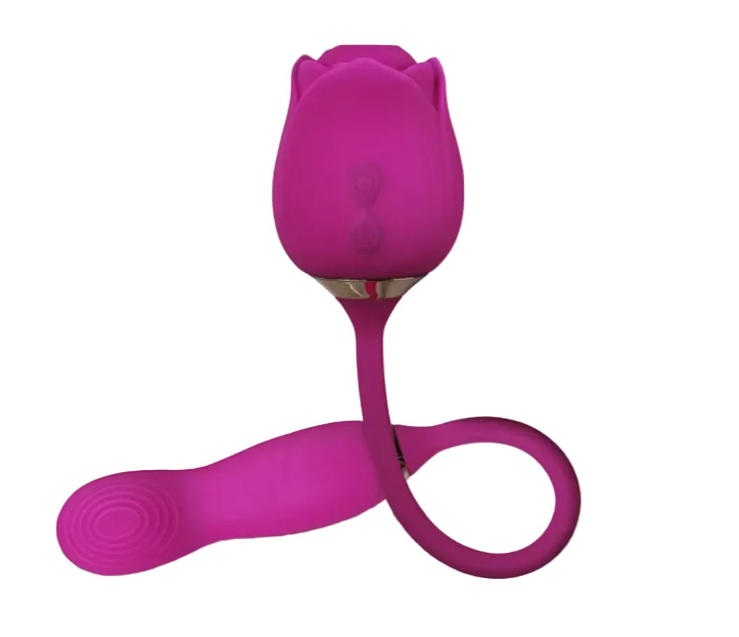10-Speed Purple Color Silicone Clitoral Sucking Rose with Wiggling Vibrator