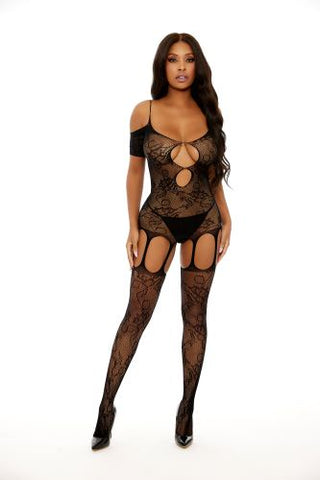 All Over Lace and Fishnet Bodystocking With Legs