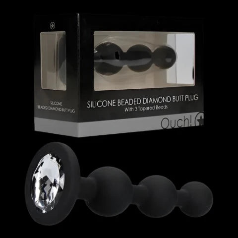 OUCH! Silicone Beaded Diamond Butt Plug - Black