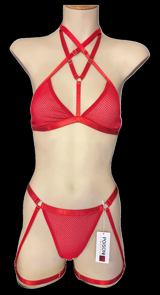 Mesh Set With Leg Harness -Red