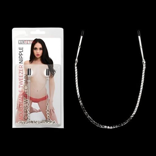 Lux Fetish Adjustable Tweezer Nipple Clips With Chain