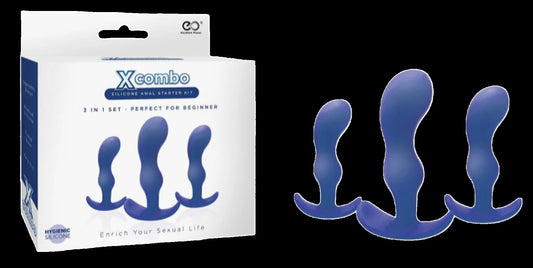 X Combo 3Pc Blue Silicone Butt Plug Set