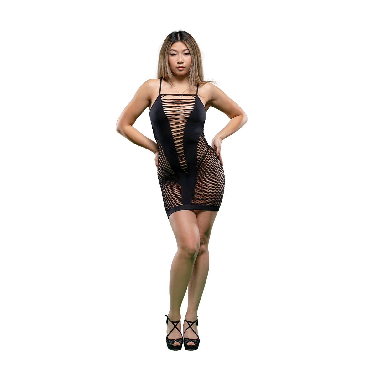Ladies Tank Dress With Holes- Black