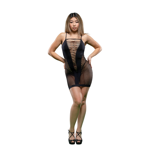 Ladies Tank Dress With Holes- Black