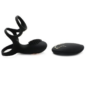10 Speeds Remote Control Rechargeable Black Silicone Vibrating Penis Ring