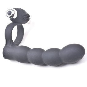7-Speed Black Color Silicone Vibrating Ring with Beads