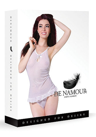 De Namour White Babydoll with Pearls and G String DEN050