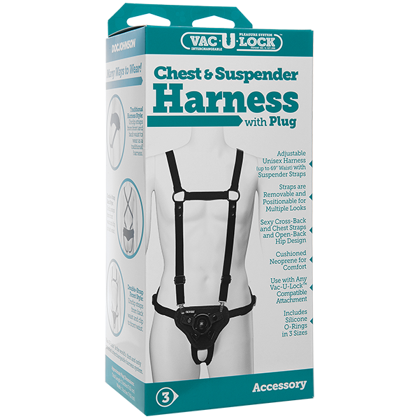Vac-U-Lock Chest & Suspender Harness with Plug Black